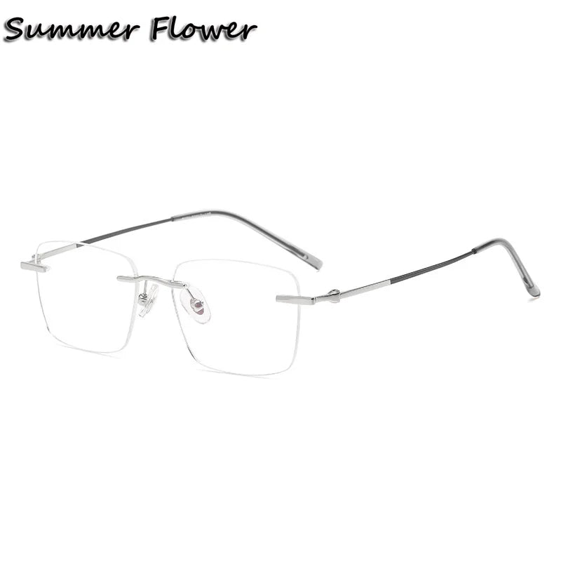 Summer Flower Women's Rimless Square Titanium Eyeglasses 60492 Rimless Summer Flower Gray Silver