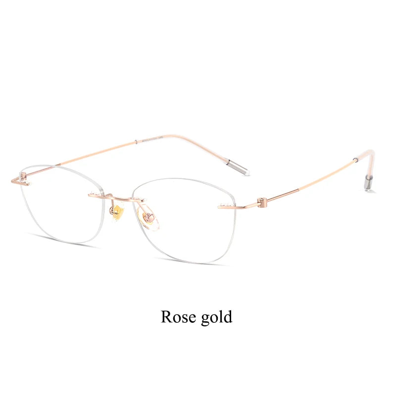 Bclear Women's Rimless Oval Cat Eye Titanium Eyeglasses 46071 Rimless Bclear Rose Gold