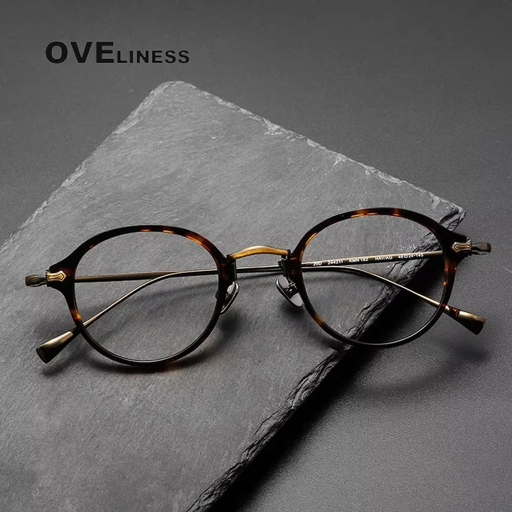 Oveliness Unisex Full Rim Round Acetate Titanium Eyeglasses 369182