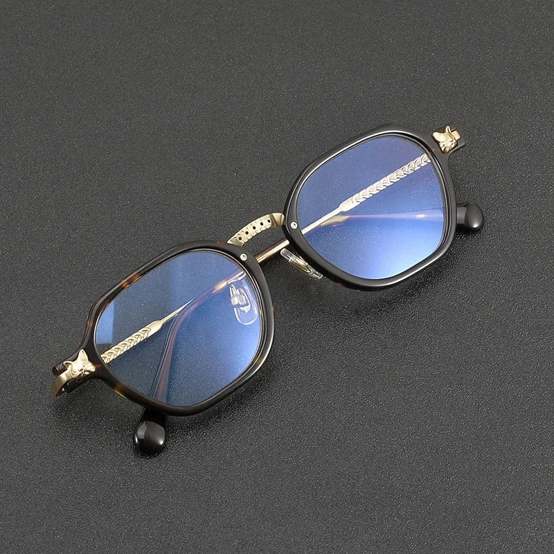 Hewei Unisex Full Rim Polygon Titanium Acetate Eyeglasses 842009 Full Rim Hewei