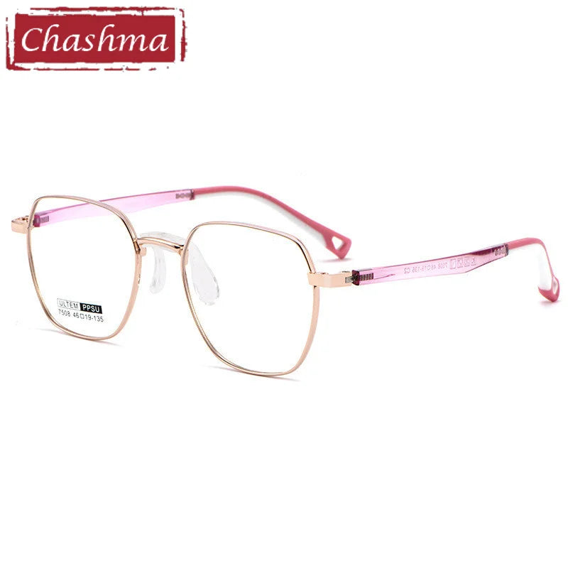 Chashma Ottica Unisex Youth Full Rim Polygon Stainless Steel Eyeglasses 7508 Full Rim Chashma Ottica Pink  