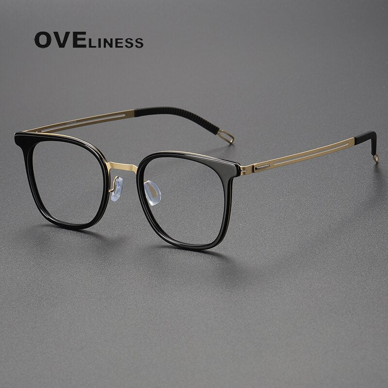 Oveliness Unisex Full Rim Square Titanium Eyeglasses Full Rim Oveliness black gold  
