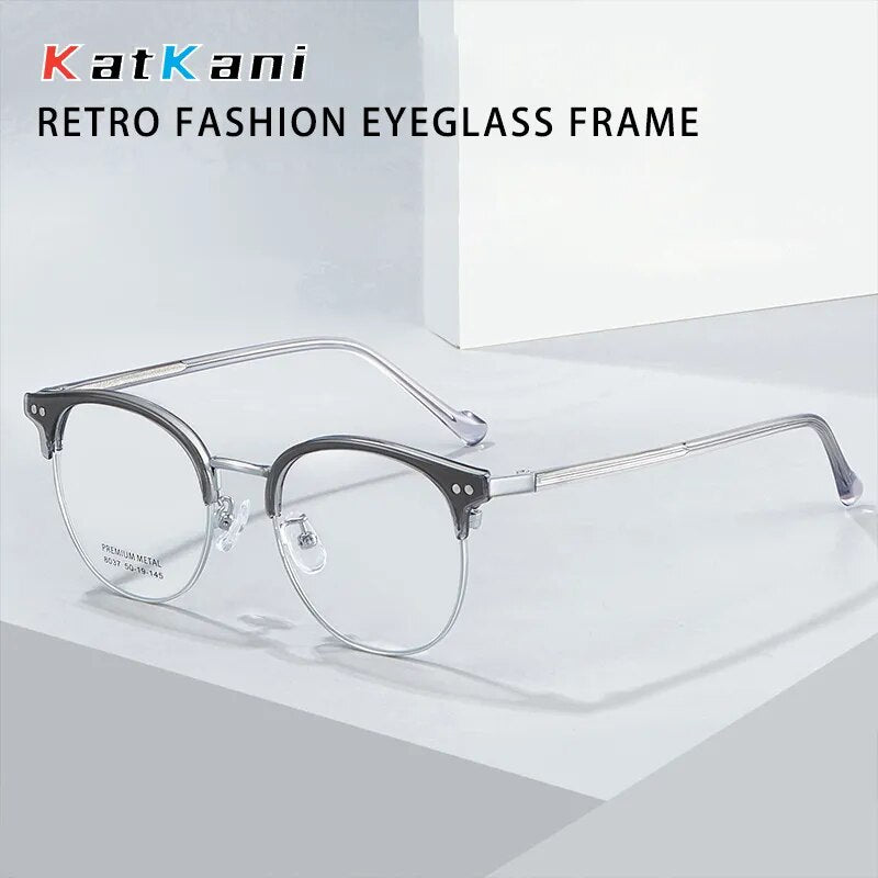 KatKani Unisex Full Rim Round Tr 90 Alloy Eyeglasses 8037 Full Rim KatKani Eyeglasses   