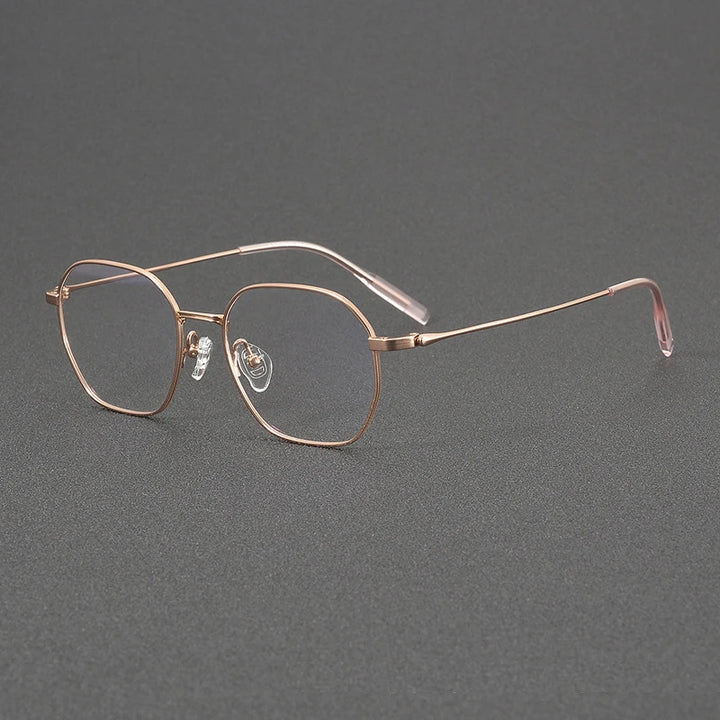 Black Mask Unisex Full Rim Polygon Titanium Eyeglasses 81033 Full Rim Black Mask Rose Gold  