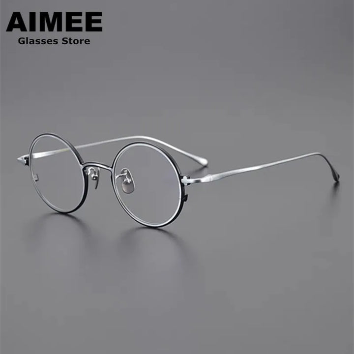 Aimee Unisex Full Rim Small Round Titanium Eyeglasses 4323 Full Rim Aimee Black-Silver  