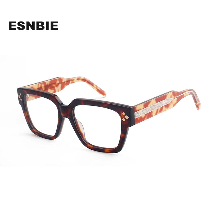 Esnbie Unisex Full Rim Polygon Square Rivet Acetate Eyeglasses 712371