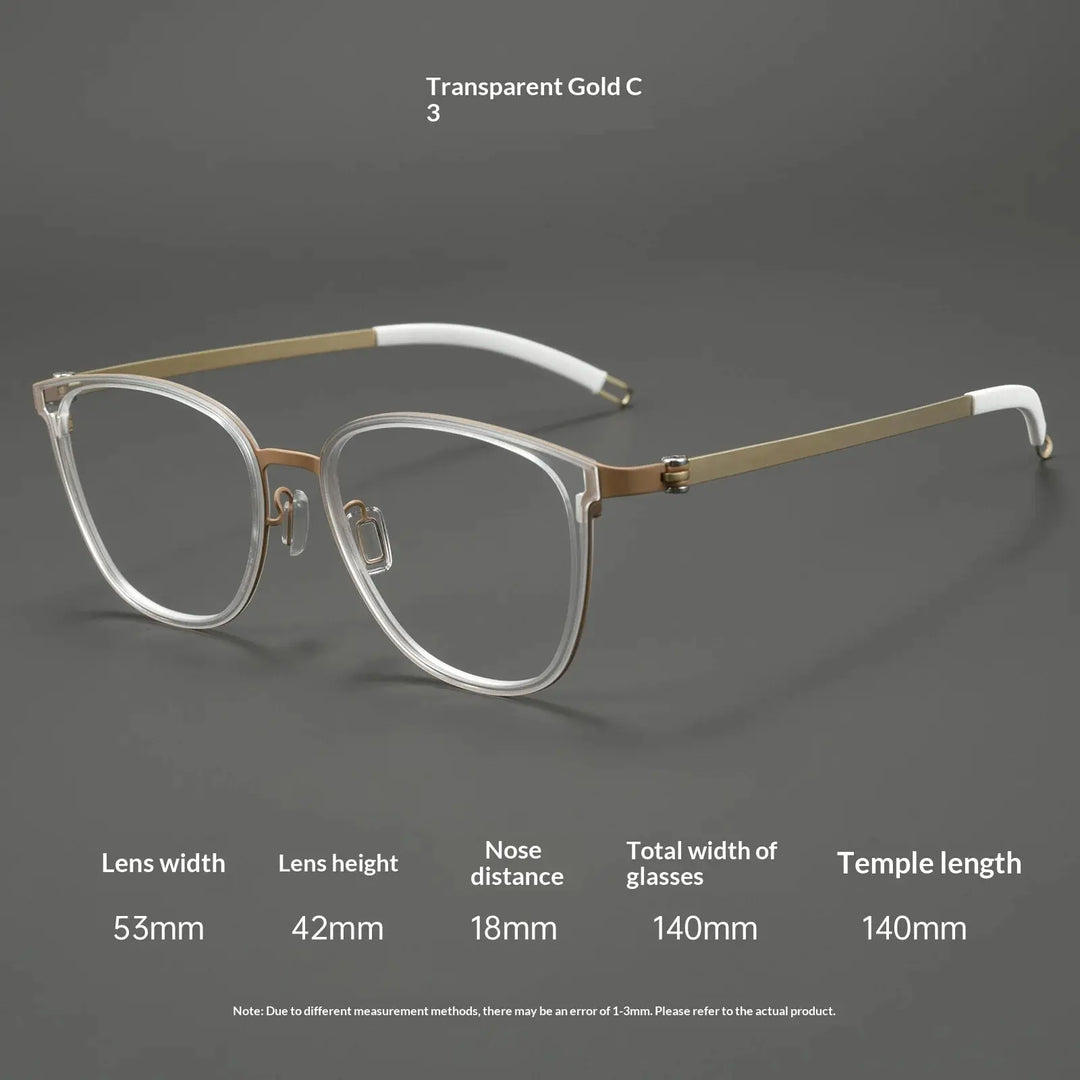 Aror Full Rim 212330 140mm Screwless Square Titanium Unisex Frames FuzWeb