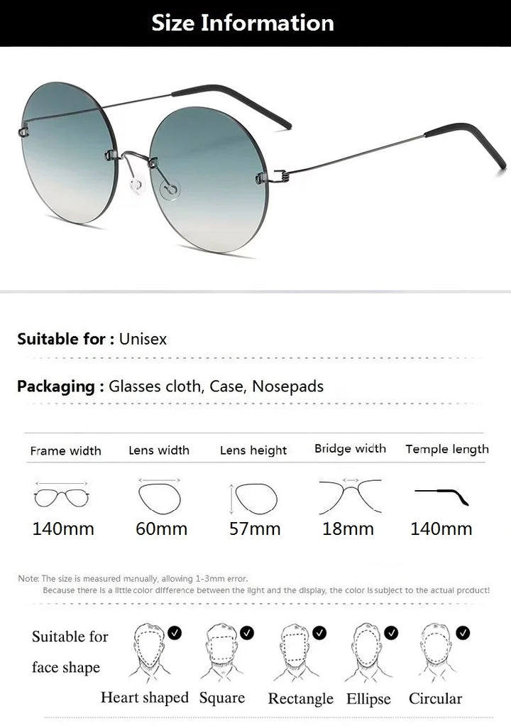 Aimee Unisex Rimless Round Titanium Screwless Sunglasses 762395