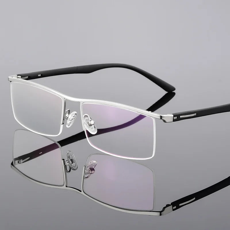 Hdcrafter Men's Semi Rim Square Brow Line Titanium Eyeglasses 48831