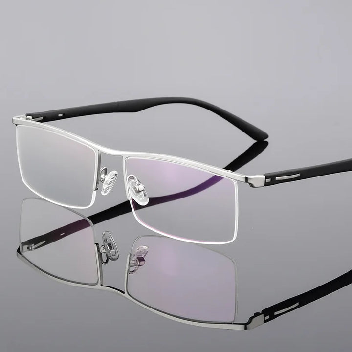 Hdcrafter Men's Semi Rim Square Brow Line Titanium Eyeglasses 48831