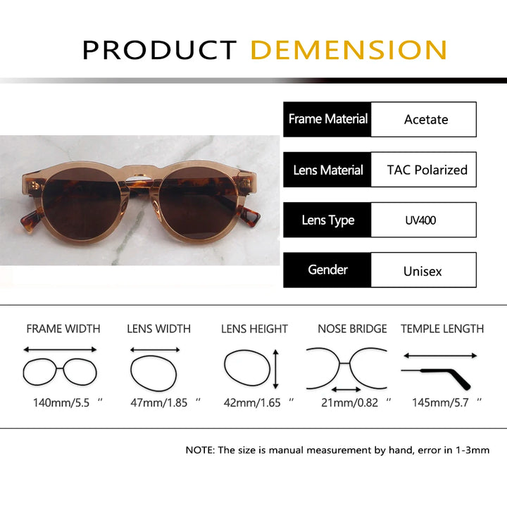 Esnbie Unisex Full Rim Oval Round Acetate Sunglasses 241001