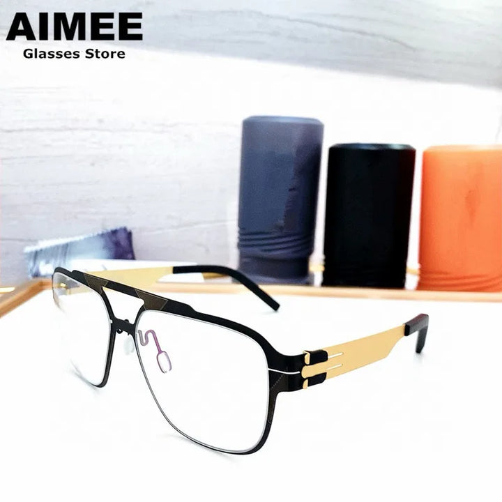 Aimee Men's Full Rim Big Square Double Bridge Steel Eyeglasses 55145
