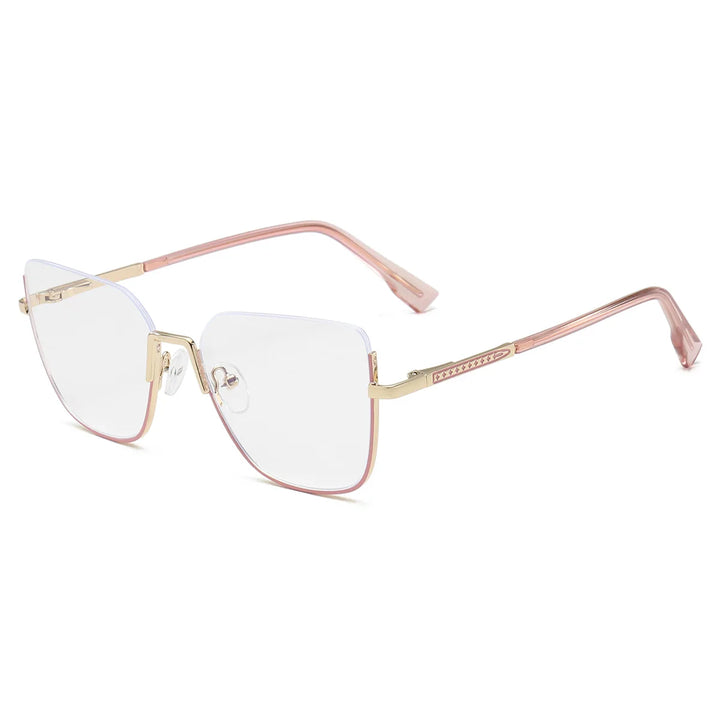 KatKani Women's Semi Rim Cat Eye Alloy Eyeglasses 8601 Semi Rim KatKani Eyeglasses Pink Gold  