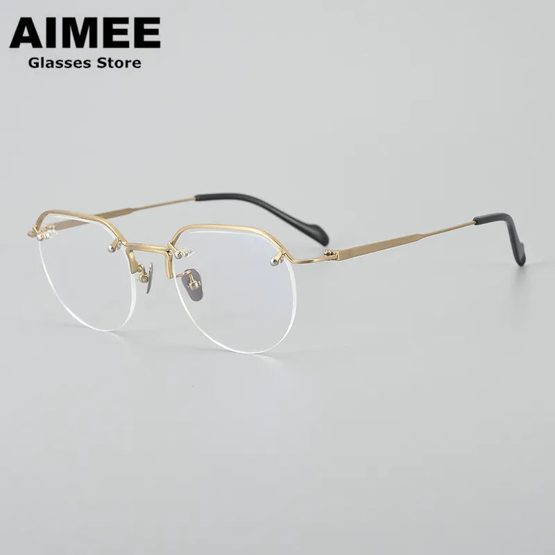 Aimee Unisex Semi Rim Flat Top Round Titanium Eyeglasses 2541 Semi Rim Aimee Golden  