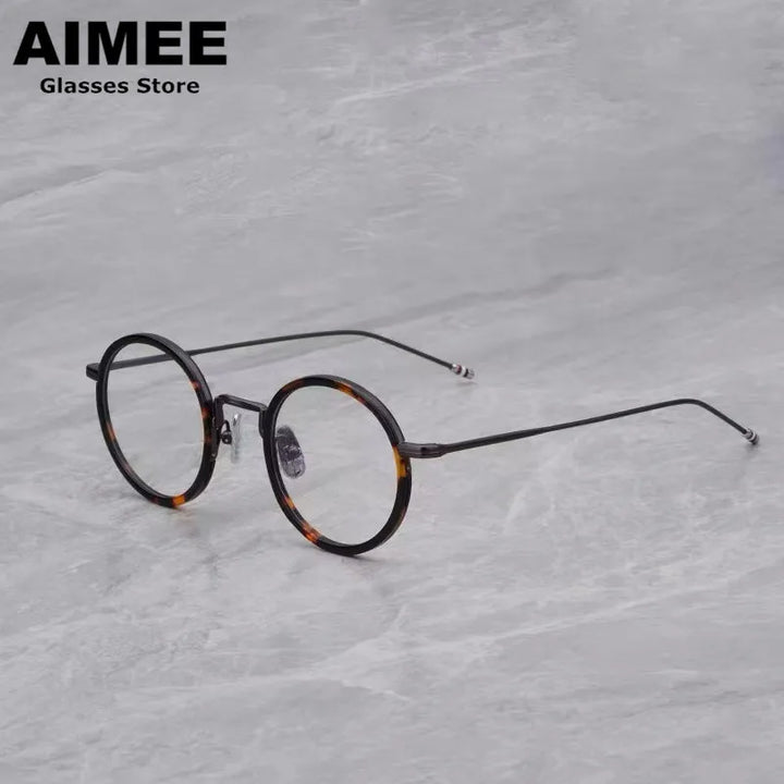 Aimee Unisex Full Rim Round Acetate Titanium Eyeglasses 541906