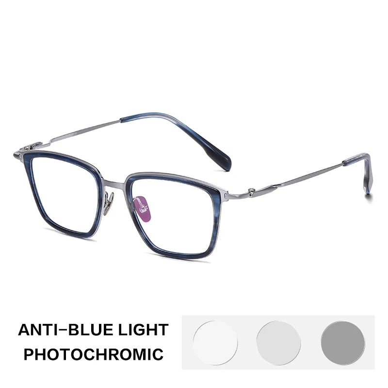 Gatenac Unisex Full Rim Big Square Titanium Acetate Photochromic Reading Glasses 570055