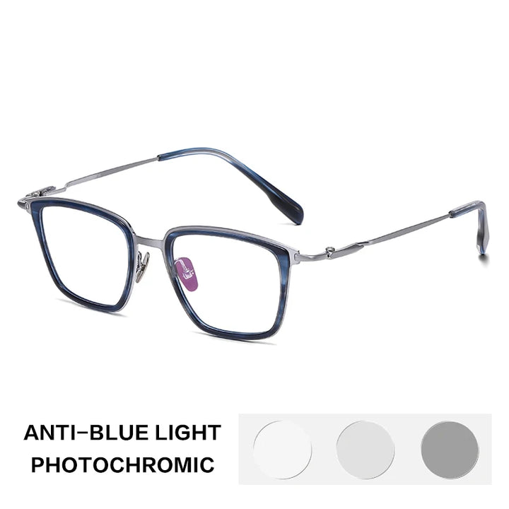 Gatenac Unisex Full Rim Big Square Titanium Acetate Photochromic Reading Glasses 570055