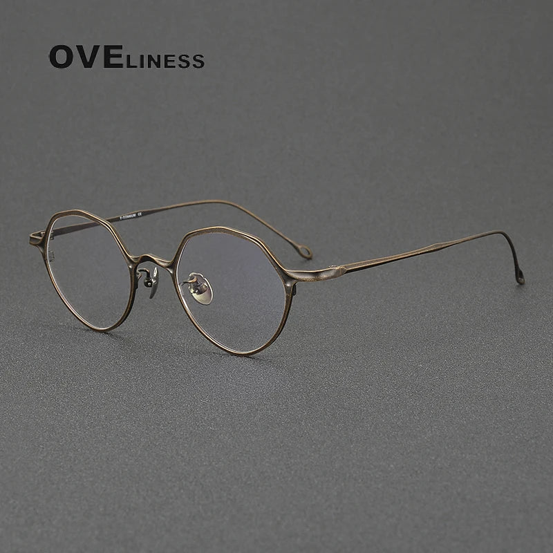 Oveliness Unisex Full Rim Irregular Round Titanium Eyeglasses 42619 Full Rim Oveliness bronze