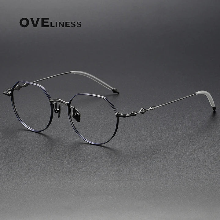 Oveliness Unisex Full Rim  Flat Top Round Titanium Eyeglasses 4449 Full Rim Oveliness blue gun  