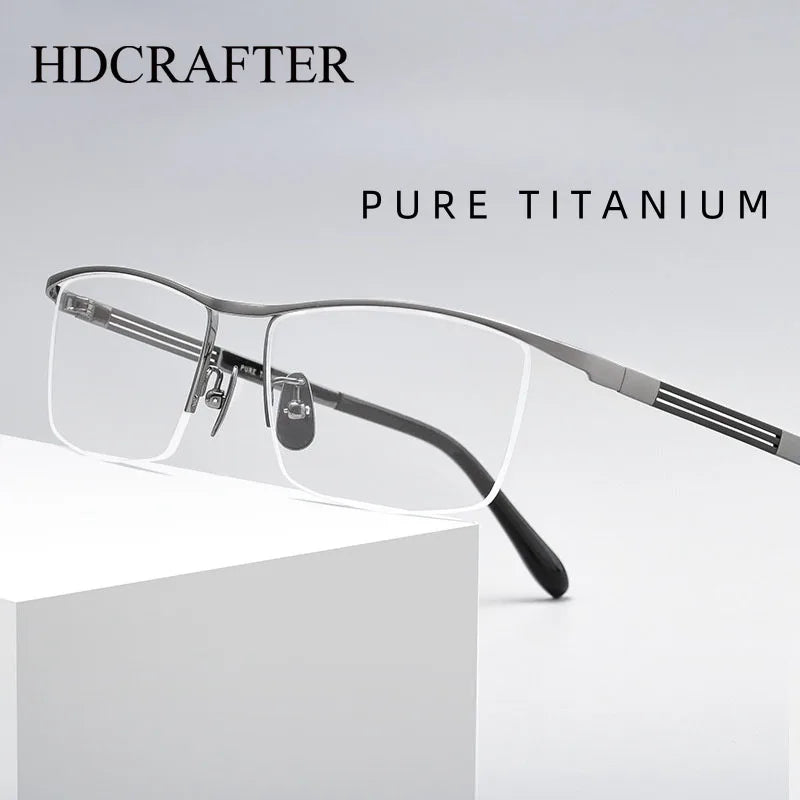 Hdcrafter Unisex Semi Rim Square Titanium Eyeglasses 80015 Semi Rim Hdcrafter Eyeglasses   