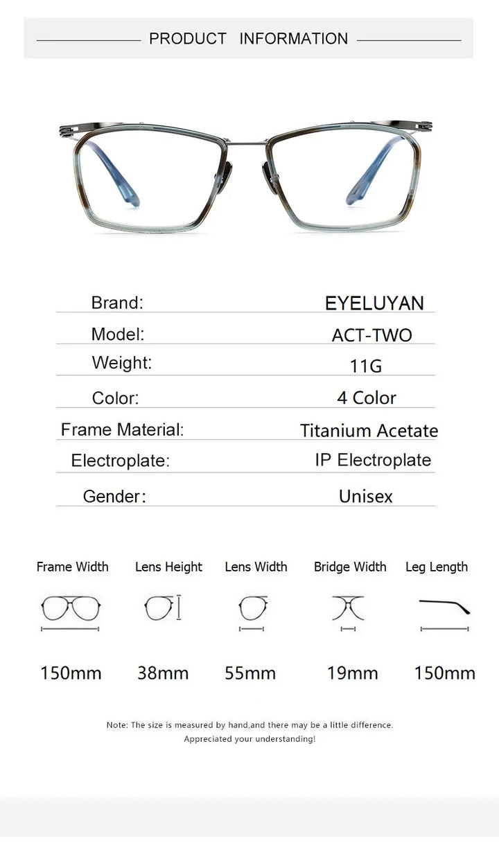 Eleccion Unisex Full Rim Big Square Acetate Titanium Eyeglasses 15055 Full Rim Eleccion