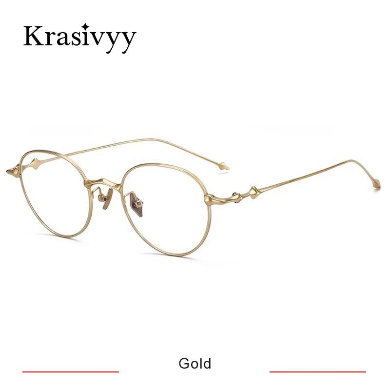 Krasivyy Women's Full Rim Round Titanium Eyeglasses Ep4549 Full Rim Krasivyy Gold  