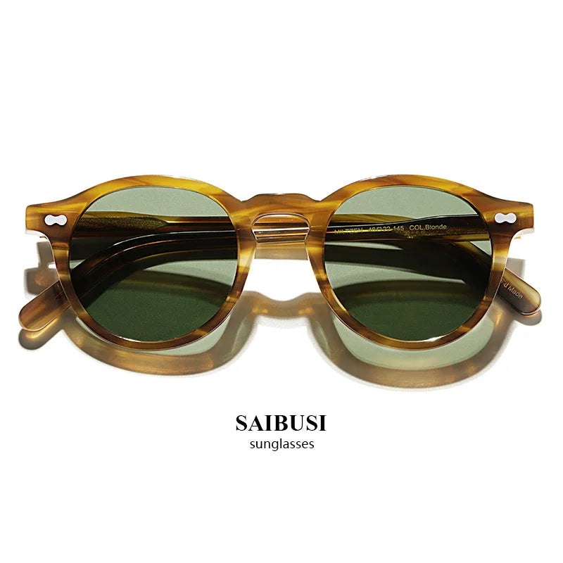 Hewei Unisex Full Rim Round Acetate Polarized Sunglasses 5166 Sunglasses Hewei   