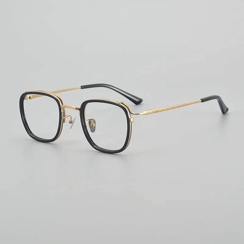 Black Mask Unisex Full Rim Square Titanium Acetate Eyeglasses 6015 Full Rim Black Mask Black-Gold  