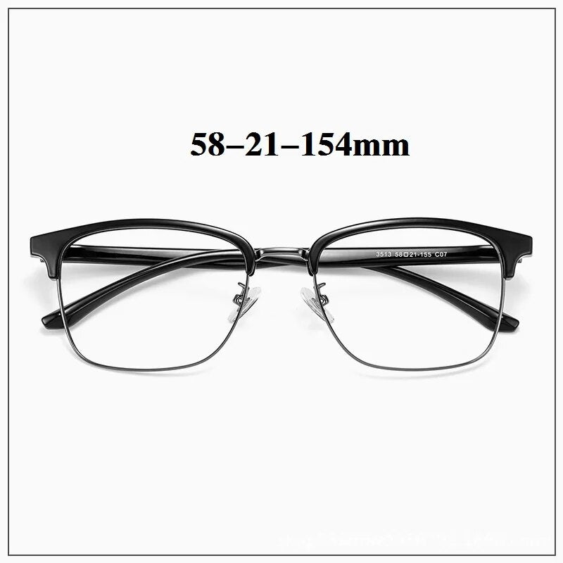 Cubojue Unisex Full Rim Oversized Wide Square Acetate Alloy Frame Eyeglasses 3513 Full Rim Cubojue shiny black grey no function lens 0 