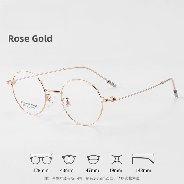 KatKani Unisex Full  Rim Round Titanium Eyeglasses 2201 Full Rim KatKani Eyeglasses Rose Gold  