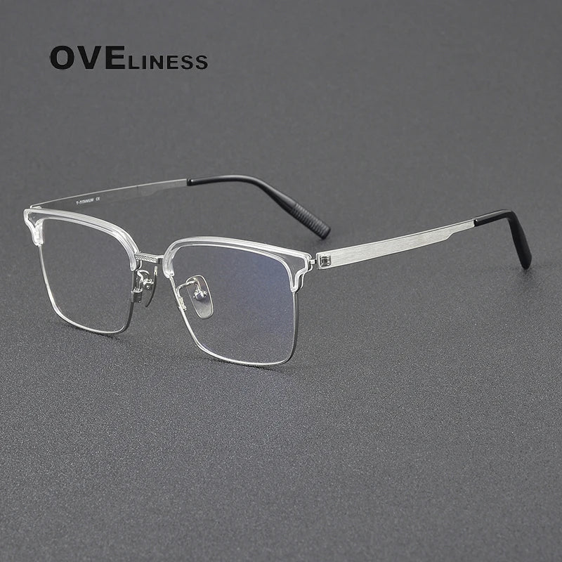 Oveliness Unisex Full Rim Square Titanium Acetate Eyeglasses 80985 Full Rim Oveliness transparent silver  