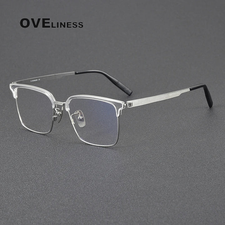 Oveliness Unisex Full Rim Square Titanium Acetate Eyeglasses 80985 Full Rim Oveliness transparent silver  