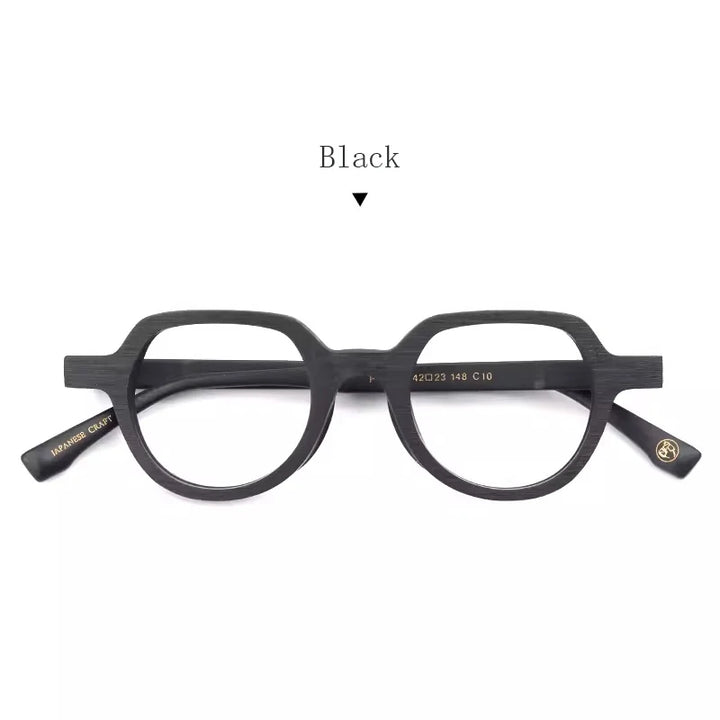 Hdcrafter Unisex Full Rim Flat Top Oval Wood Eyeglasses 6012 Full Rim Hdcrafter Eyeglasses Black  