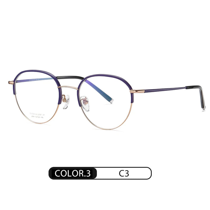 Reven Jate Unisex Semi Rim Oval Round Titanium Eyeglasses 52039