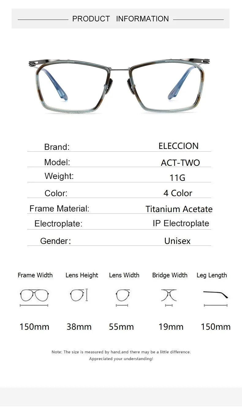 Eleccion Men's Full Rim Big Square Titanium Acetate Eyeglasses 15055 Full Rim FuzWeb