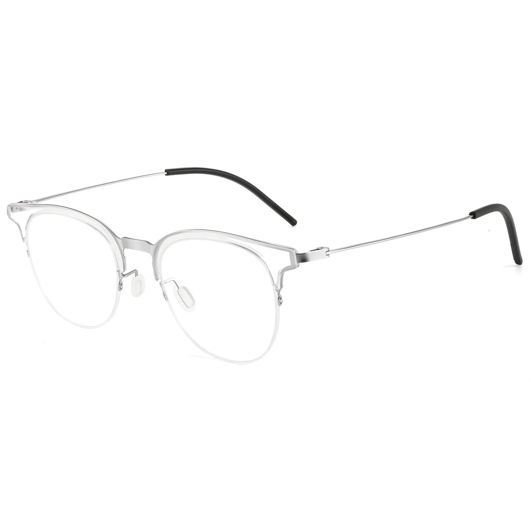 Yimaruili Unisex Semi Rim Round Pure Titanium Eyeglasses 23880Y — view 3 | Yimaruili at FuzWeb