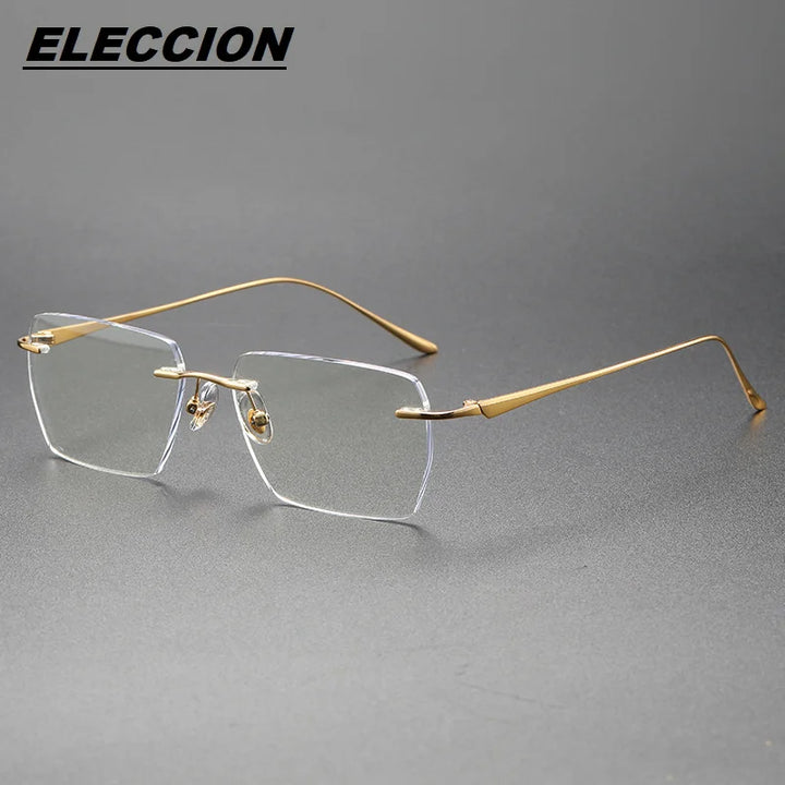 Eleccion Unisex Rimless Square Titanium Eyeglasses 44603 Rimless Eleccion Gold CHINA