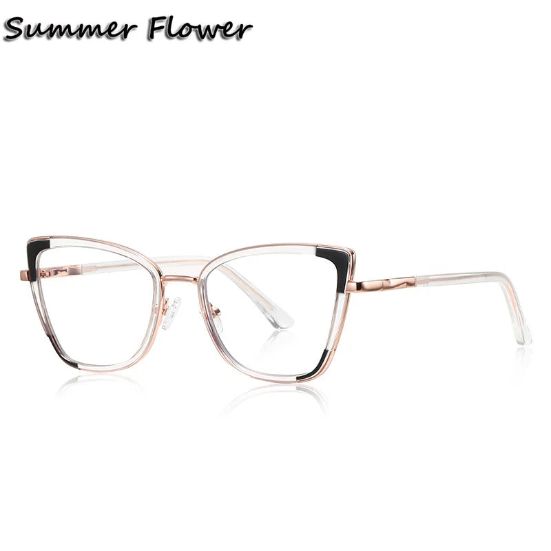 Summer Flower Women's Full Rim Cat Eye Tr 90 Alloy Eyeglasses 31337