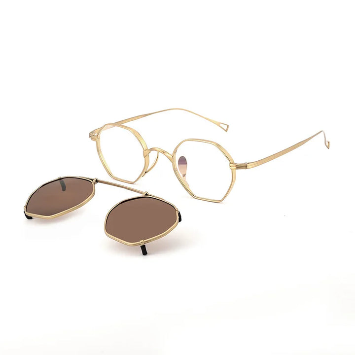 Black Mask Women's Full Rim Polygon Titanium Eyeglasses Clip On Sunglasses 634152