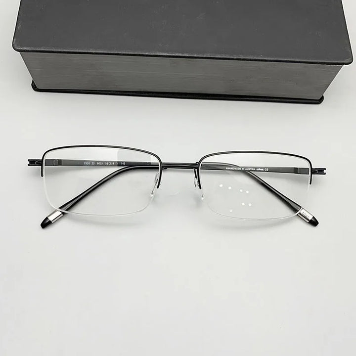 Summer Flower Men's Semi Rim Square Titanium Eyeglasses 9850