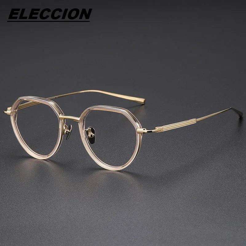 Eleccion Women's Full Rim Flat Top Round Titanium Eyeglasses 6701 Full Rim Eleccion Gold CHINA