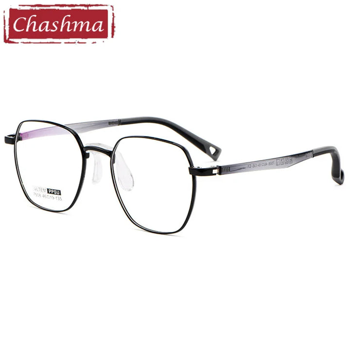 Chashma Ottica Unisex Youth Full Rim Polygon Stainless Steel Eyeglasses 7508 Full Rim Chashma Ottica Black  