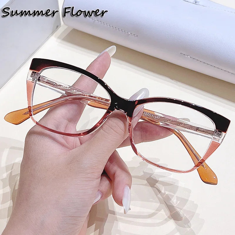 Summer Flower Women's Full Rim Square Cat Eye Tr 90 Titanium Eyeglasses 76037 Full Rim Summer Flower C3