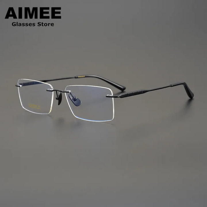 Aimee Unisex Rimless Square Titanium Eyeglasses 91092 Rimless Aimee Black  