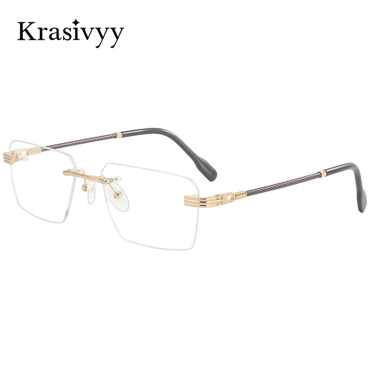 Krasivyy Unisex Rimless Flat Top Polygon Titanium Eyeglasses 650032
