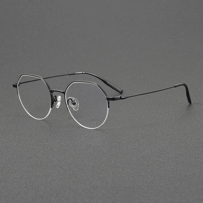 Black Mask Unisex Semi Rim Flat Top Round Titanium Eyeglasses 81035 Semi Rim Black Mask Black  