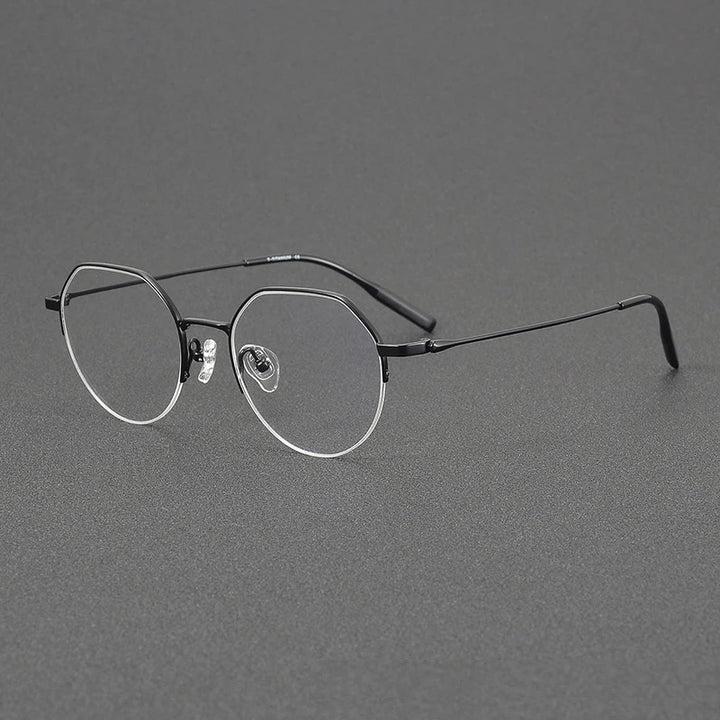 Black Mask Unisex Semi Rim Flat Top Round Titanium Eyeglasses 81035 Semi Rim Black Mask Black  