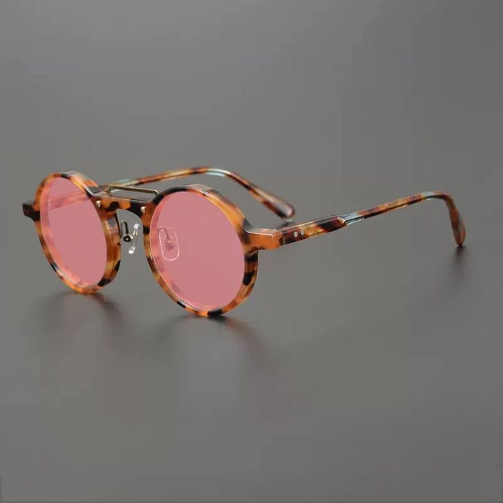 Gatenac Unisex Full Rim Round Polarized Acetate Sunglasses Mo11 Sunglasses Gatenac Tortoiseshell Pink  