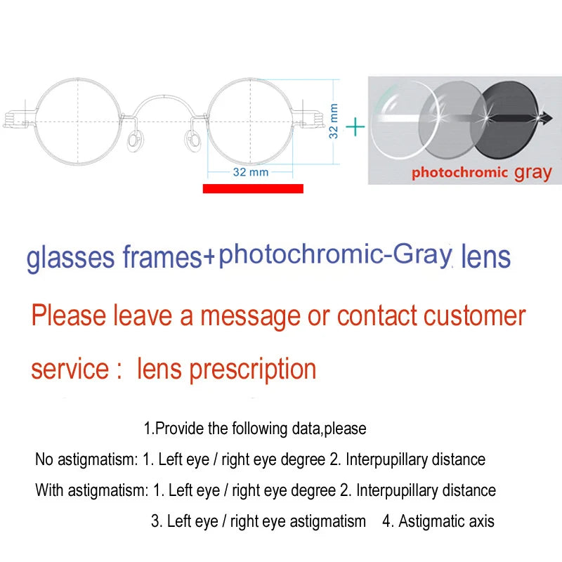 Yujo Unisex Full RIm Round Screwless Stainless Steel Eyeglasses 15030 Full Rim Yujo Photochromic gray 32 CHINA