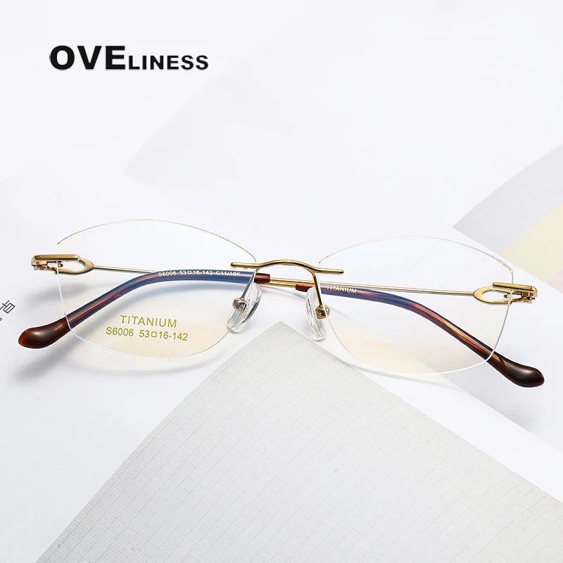 Oveliness Women's Rimless Oval Cat Eye Titanium Eyeglasses 196006 Rimless Oveliness   